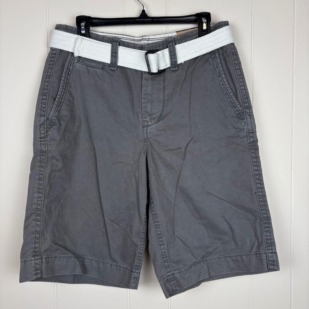 American Eagle Outfitters Mens Gray Longer Length Belted Chino Shorts Size 30